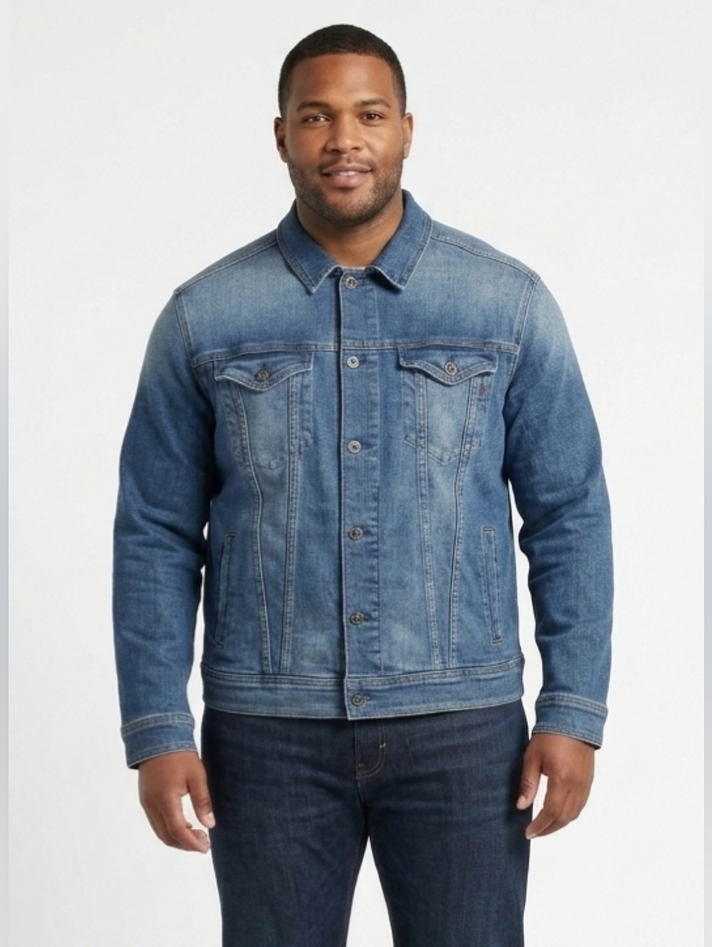 Replay Leather Logo Patch Blue Distressed Denim Jacket Size XXL